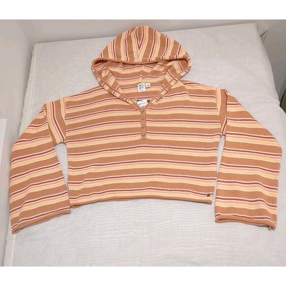 Roxy Side Swipe Striped Whimsigoth Women's M Cropped Sweater Beach - Picture 4 of 16